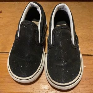 Vans slip ons Black with glitter& white outer soles size 5.5 T